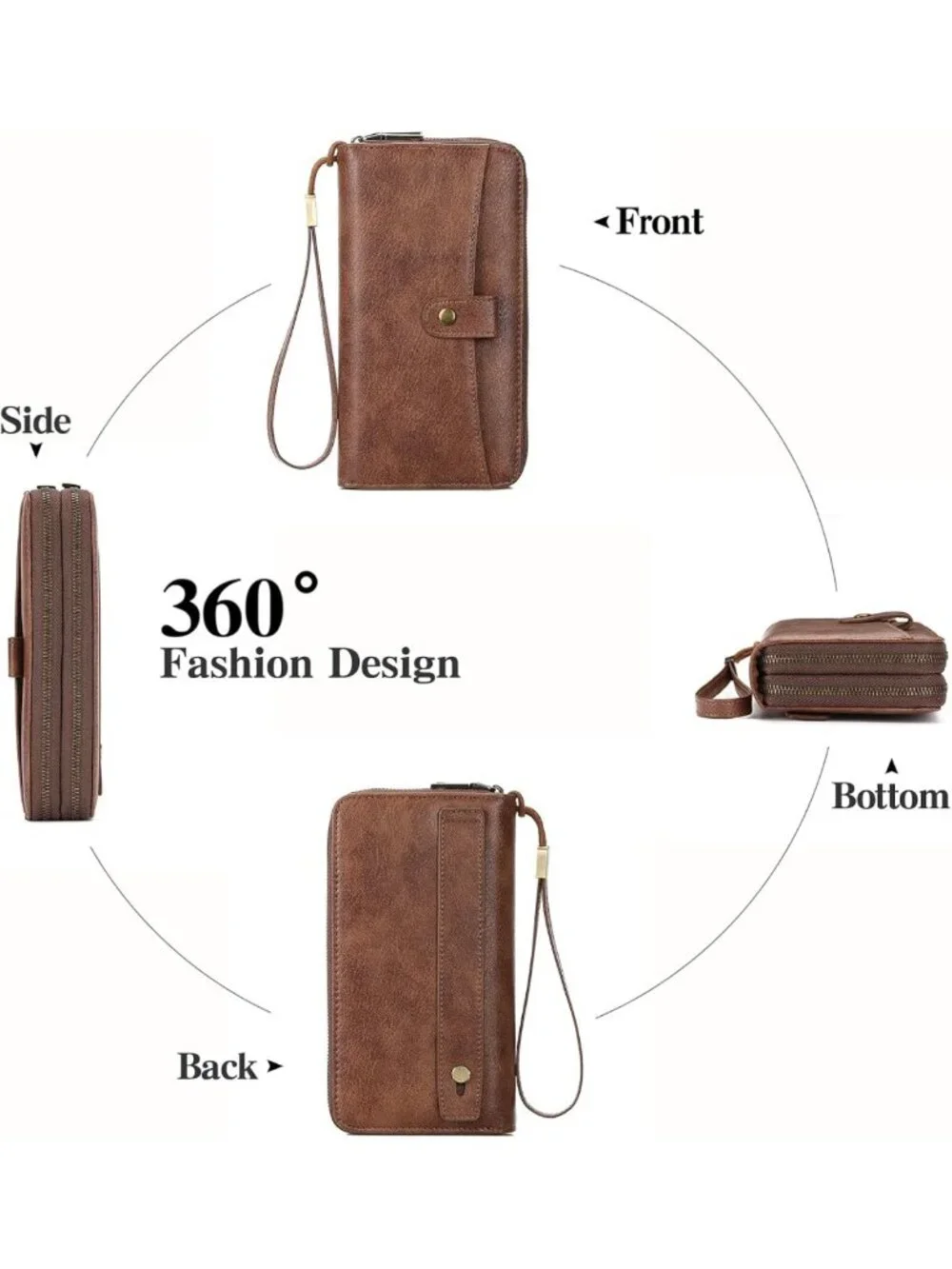 Large Capacity RFID Blocking Leather Wallet - Double Zipper Clutch & Card Holder